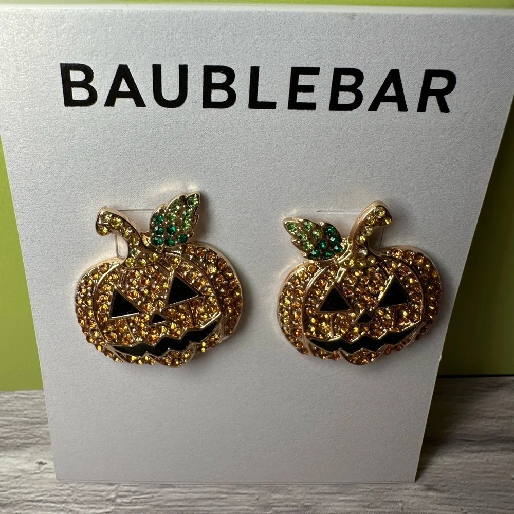 BaubleBar rhinestone Jack-o’-lantern large post earrings NEW